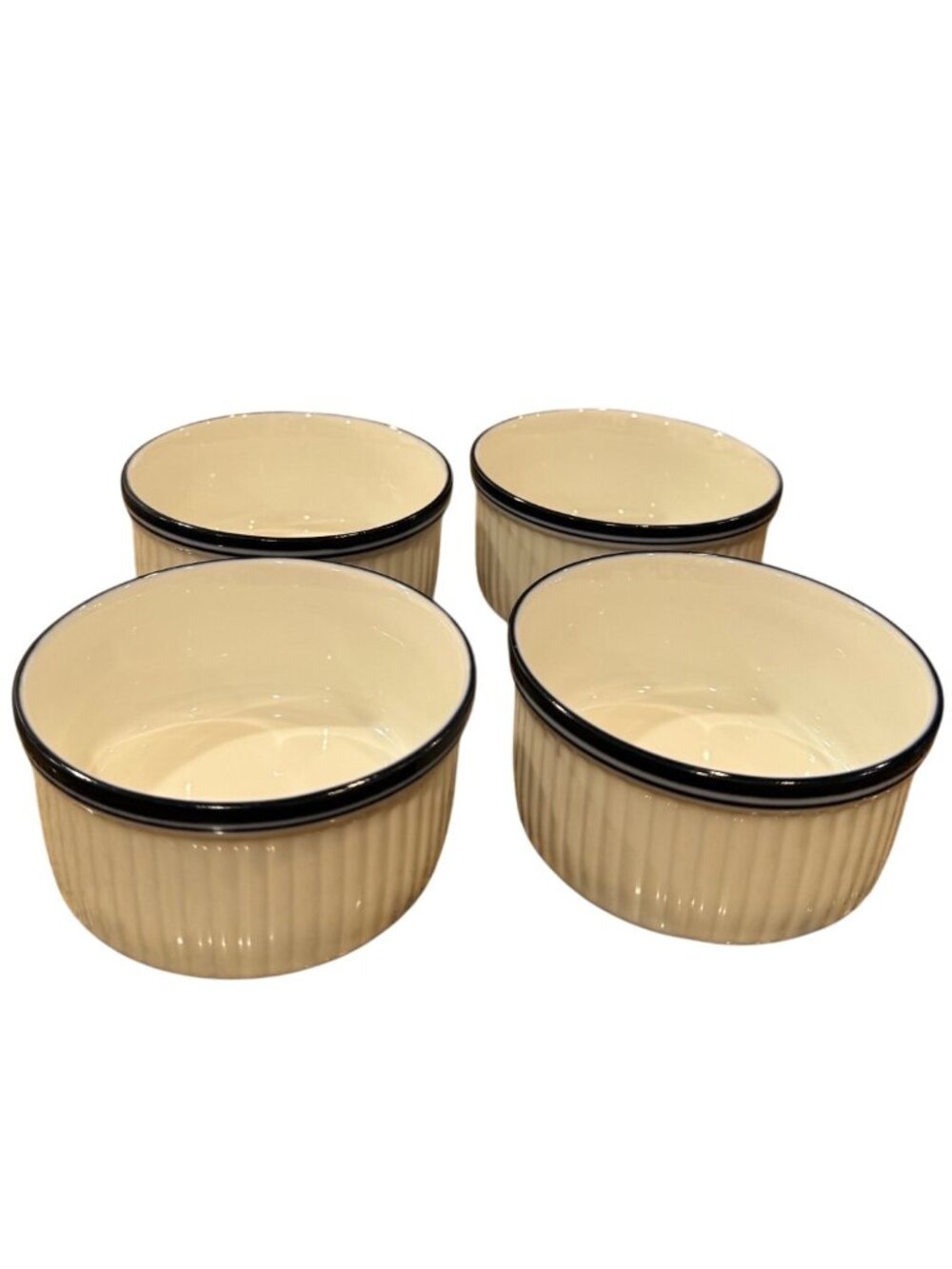 Dansk Bistro Ceramic Bakeware Ramekins White W/ Blue Rim 4-Inch Set Of 4 Baking - Picture 8 of 11